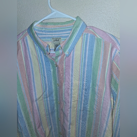 Vintage L.L. Bean Pastel Striped Rainbow  Oxford 100% Cotton Button Up Shirt L - Picture 2 of 5